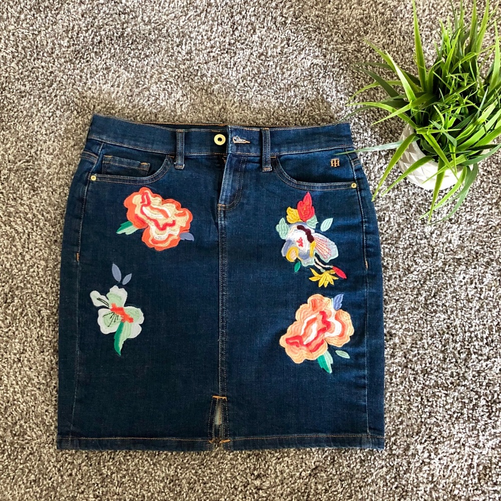Cute embroidered denim skirt